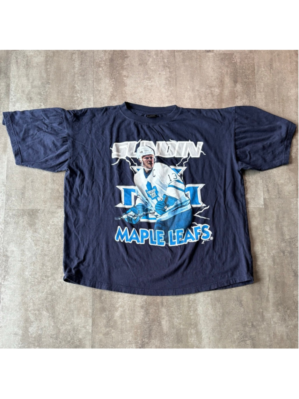 Vintage Toronto Maple Leafs Mats Sundin Shirt Mens XL Navy Blue Lightning